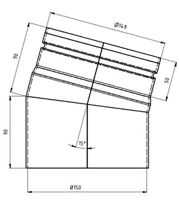 Ø150mm Peisrør 15 grader u/luke