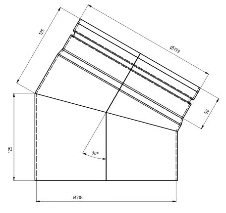 Peisrør Ø200mm 30° u/luke Sensotherm
