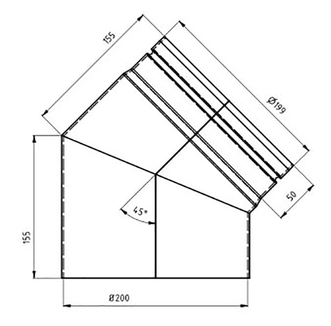 Peisrør Ø200mm 45° u/luke Sensotherm