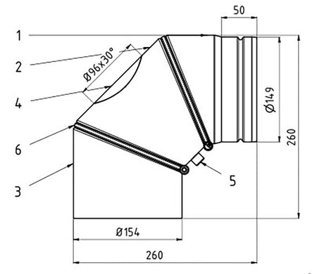 Ø150mm Peisrør Grå stillbart 0-90 grader 3delt