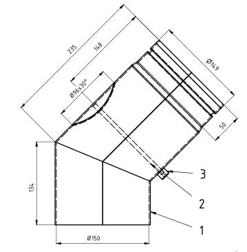 Ø150mm Peisrør  45 grader m/luke