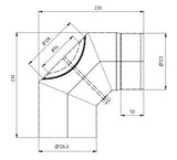 Ø125mm Røykrør 90 grader  m/ luke tredelt sort emalje