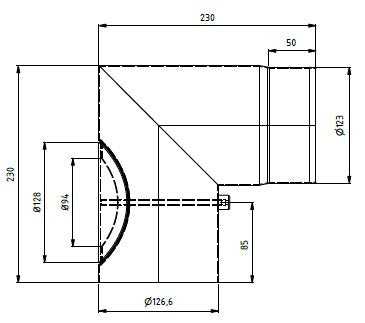 Ø125mm Røykrør 90 grader kne m/luke sort emalje