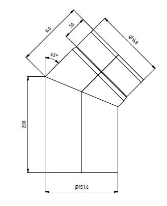 Ø150mm Røykrør 45 grader u/ luke