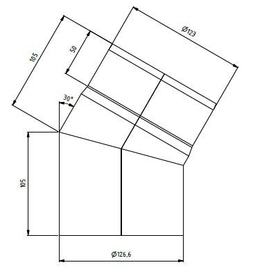 Ø125mm Røykrør 30 grader u /luke sort emalje