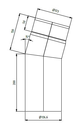 Ø125mm Røykrør 15 grader u /luke sort emalje