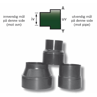 Røkrør overgang iv130 - uv125mm  sort